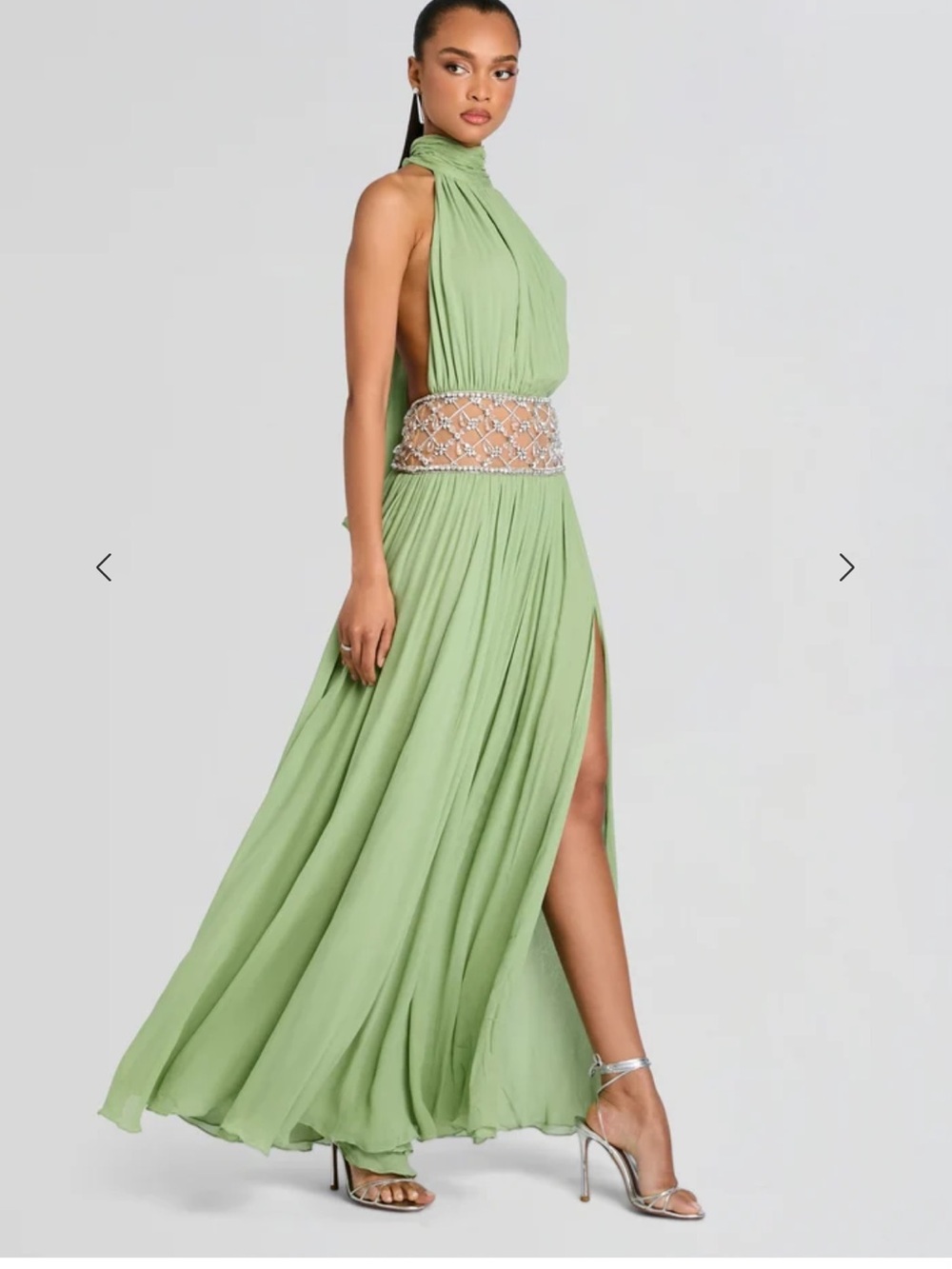 Retrofete Kreeli Dress Light Green Halter Evening Dress with Jeweled Wais